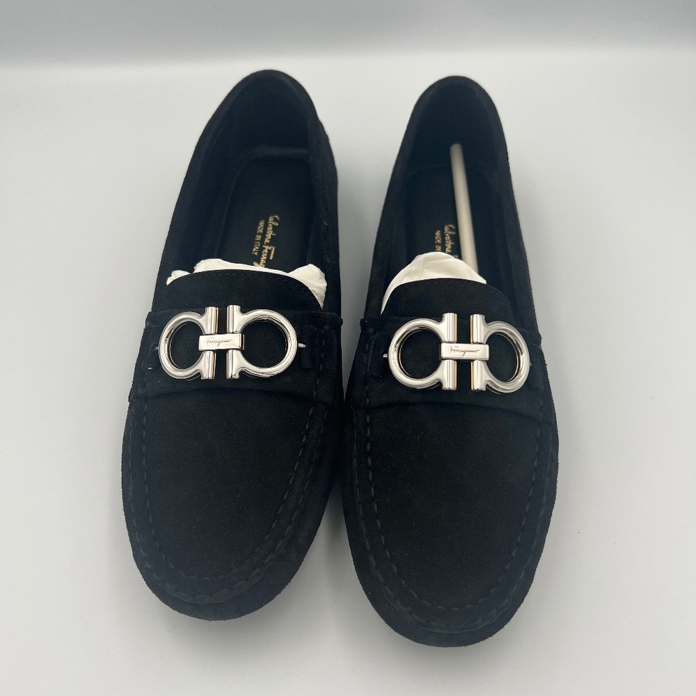 New Salvatore Ferragamo Berra Reversible  Suede Black 9.5 US